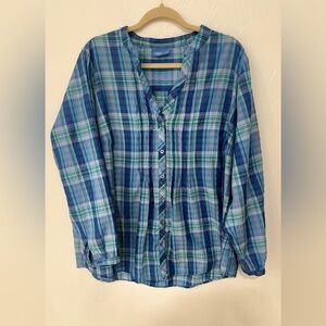 Blue and Green Plaid Women's Blouse